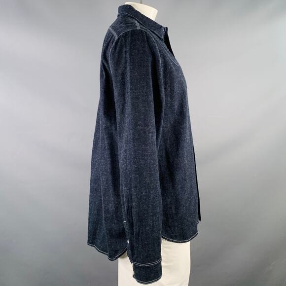 L Billy Bob Navy Indigo Contrast Stitch Cotton Denim Western Long Sleeve Shirt - Picture 2 of 6